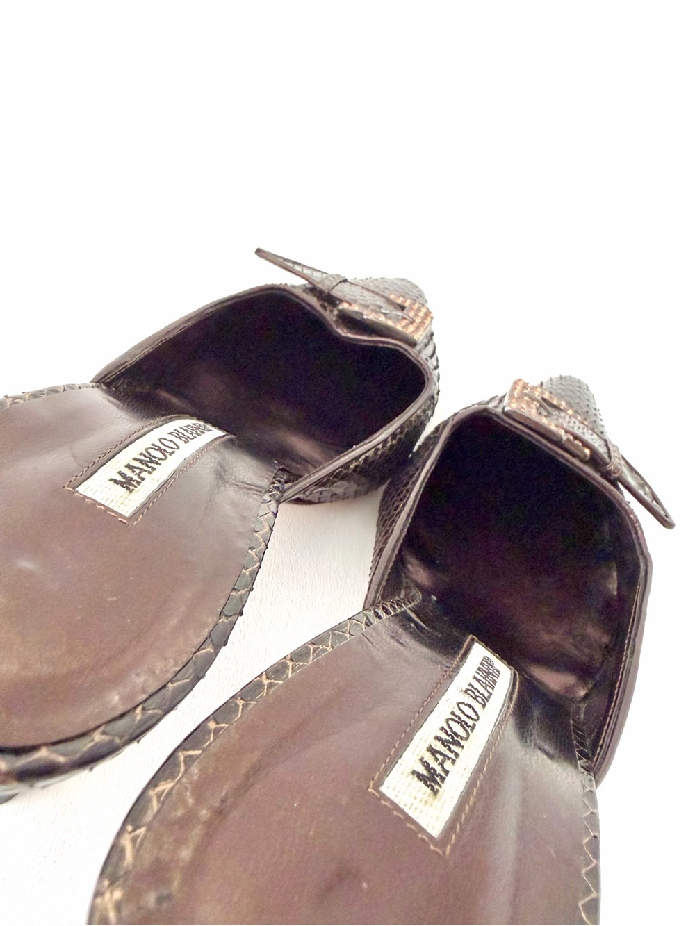 MANOLO BLAHNIK | Vintage Brown Python Snakeskin Crystal Buckle Mule Heels 39.5 - Picture 9 of 13